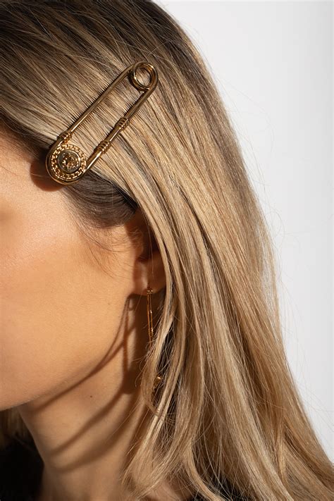 gold hair clips versace|Versace hair accessories.